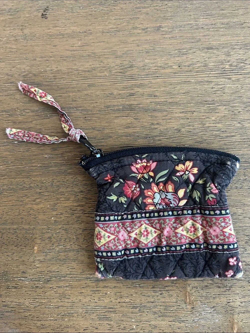 Vera Bradley Vintage Retired 1990 Floral Chocolat Pattern Quilted Coin Pouch.